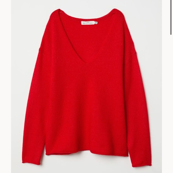 H&M Sweaters - EUC H&M red oversized V-neck sweater